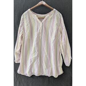 Woman‎ Within Shirt Womens SZ L Seersucker Striped Roll 3/4 Sleeve Blouse US
